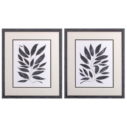 Set of Two Beige And Black Leaves Framed Art