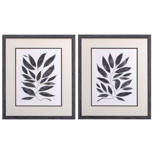Set of Two Beige And Black Leaves Framed Art