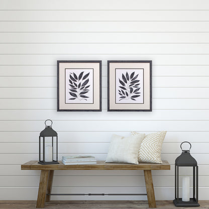 Set of Two Beige And Black Leaves Framed Art