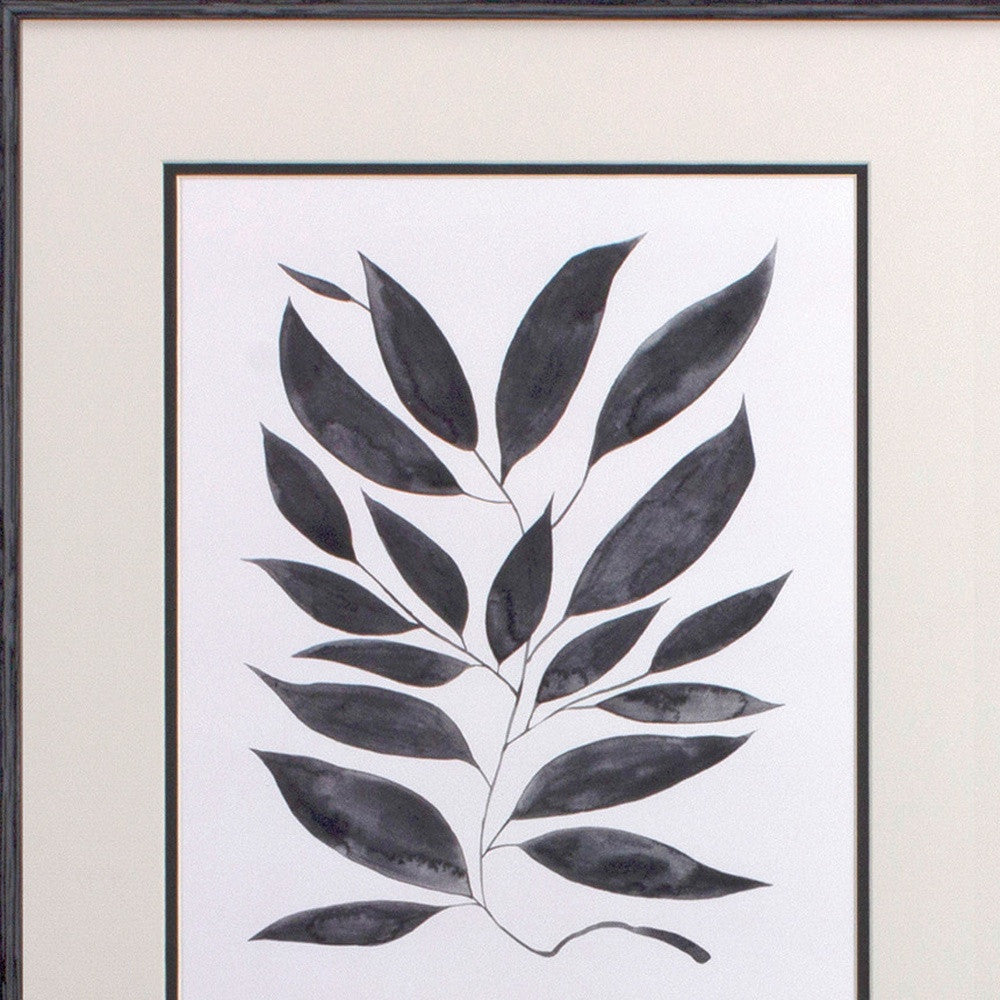 Set of Two Beige And Black Leaves Framed Art