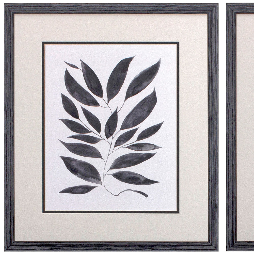 Set of Two Beige And Black Leaves Framed Art