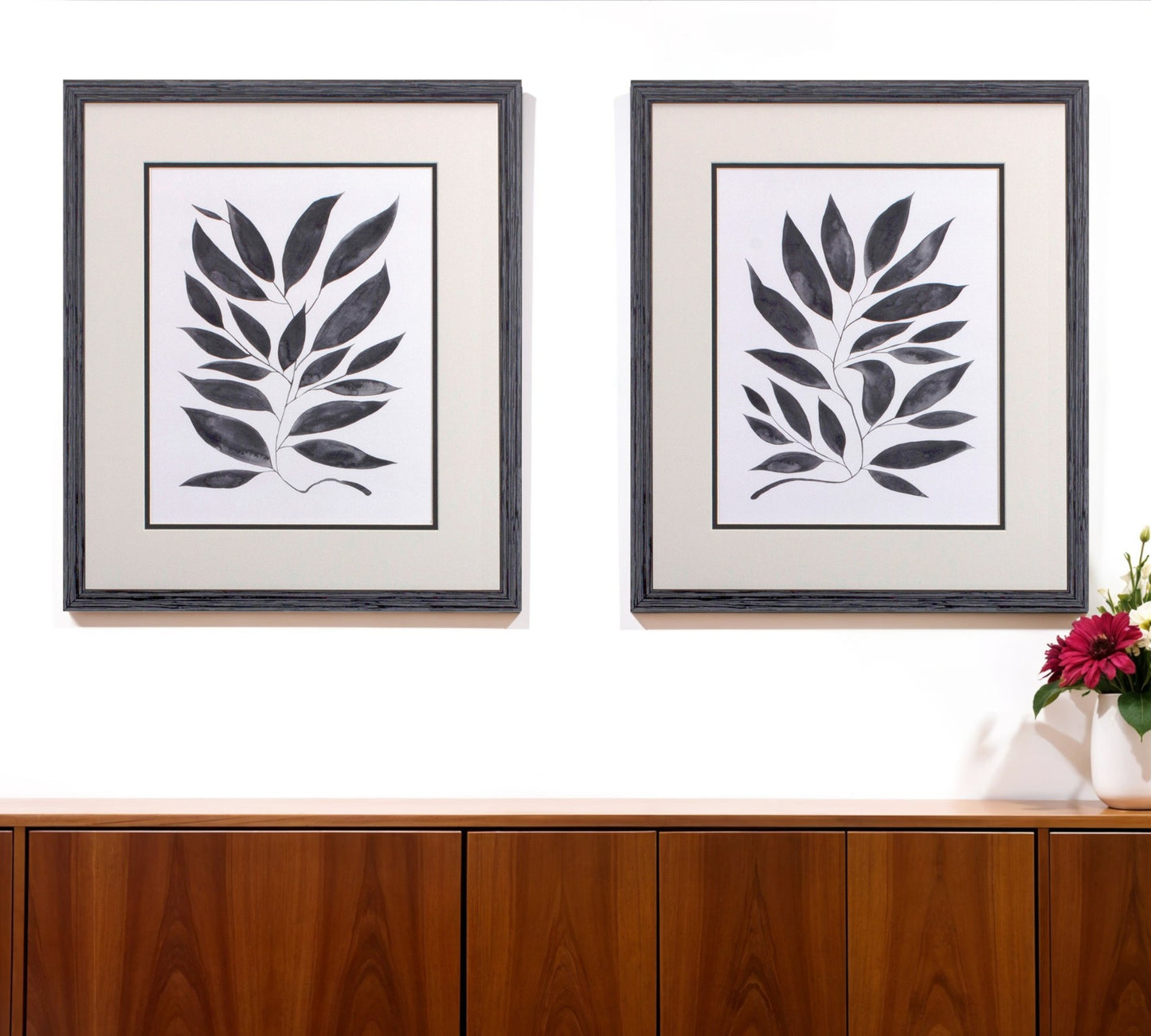 Set of Two Beige And Black Leaves Framed Art