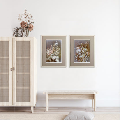 Set of Two Brown Wild Flower Framed Art