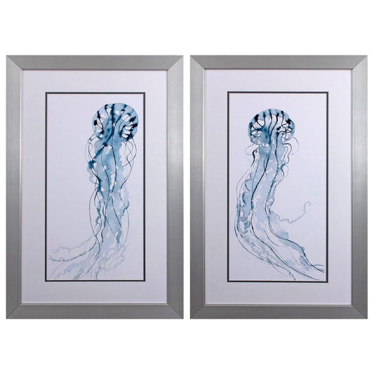 Set of Two Blue Jellyfish Framed Art