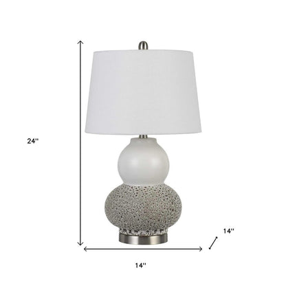 Set Of Two 24" Silver Metal Two Light Desk Table Lamps With White Globe Shade