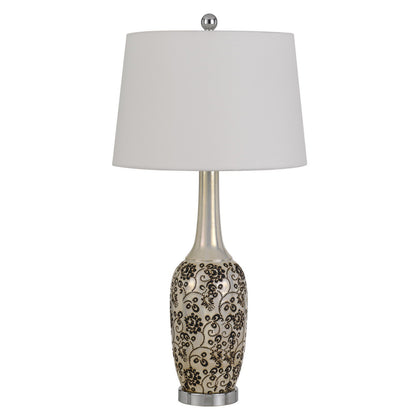 Set Of Two 30" Silver Metal Two Light Bedside Table Lamps With White Globe Shade