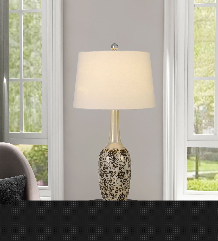 Set Of Two 30" Silver Metal Two Light Bedside Table Lamps With White Globe Shade
