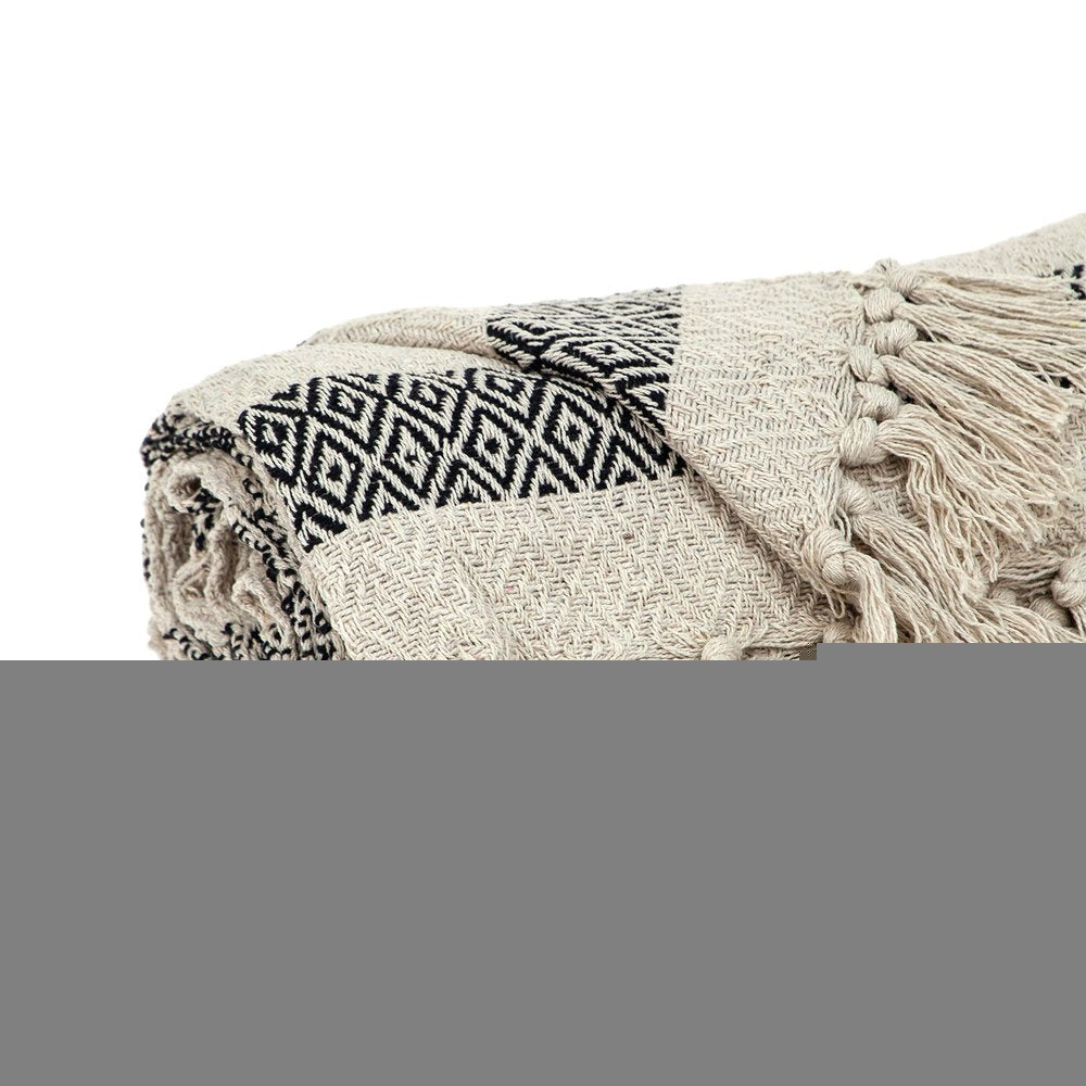 Black and Beige Diamond Weave Soft Cotton Handloom Throw