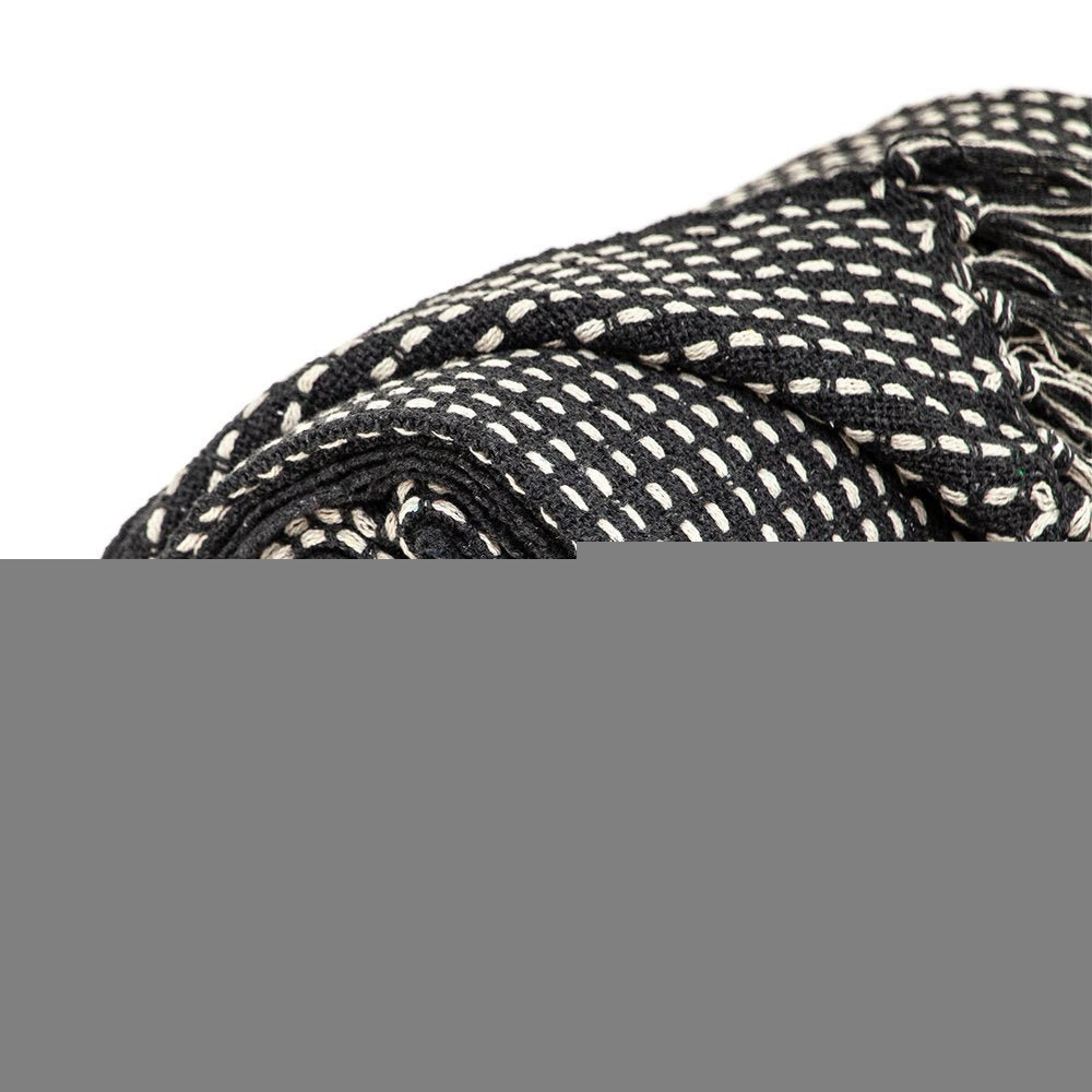 52" X 67" Black and White Woven Cotton Striped Throw Blanket with Tassels