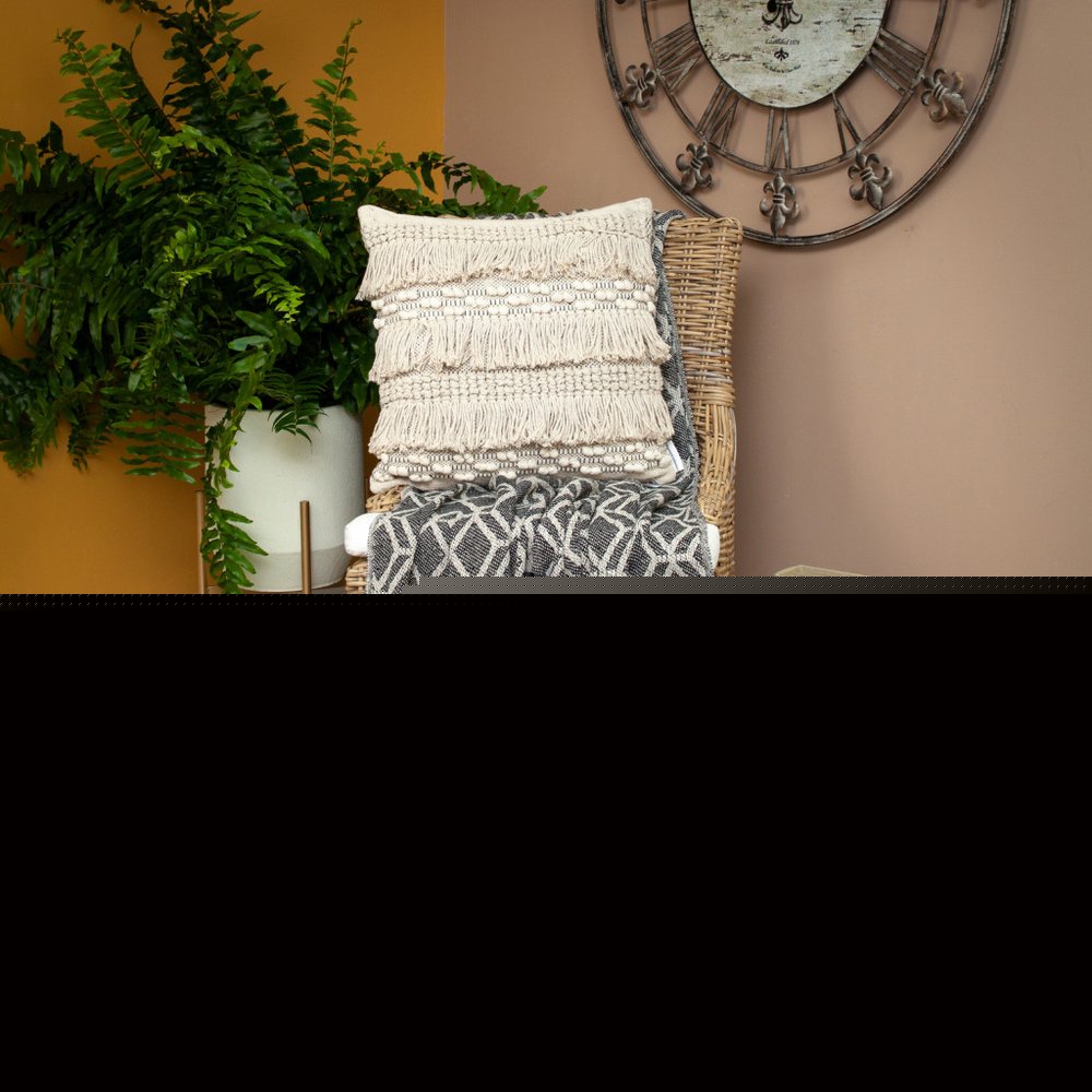 Grey and Beige Handloom Geometric Woven Throw Blanket