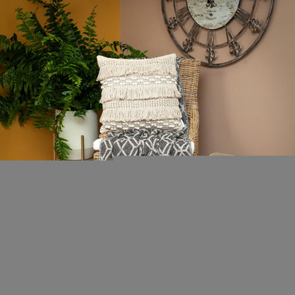 Grey and Beige Handloom Geometric Woven Throw Blanket