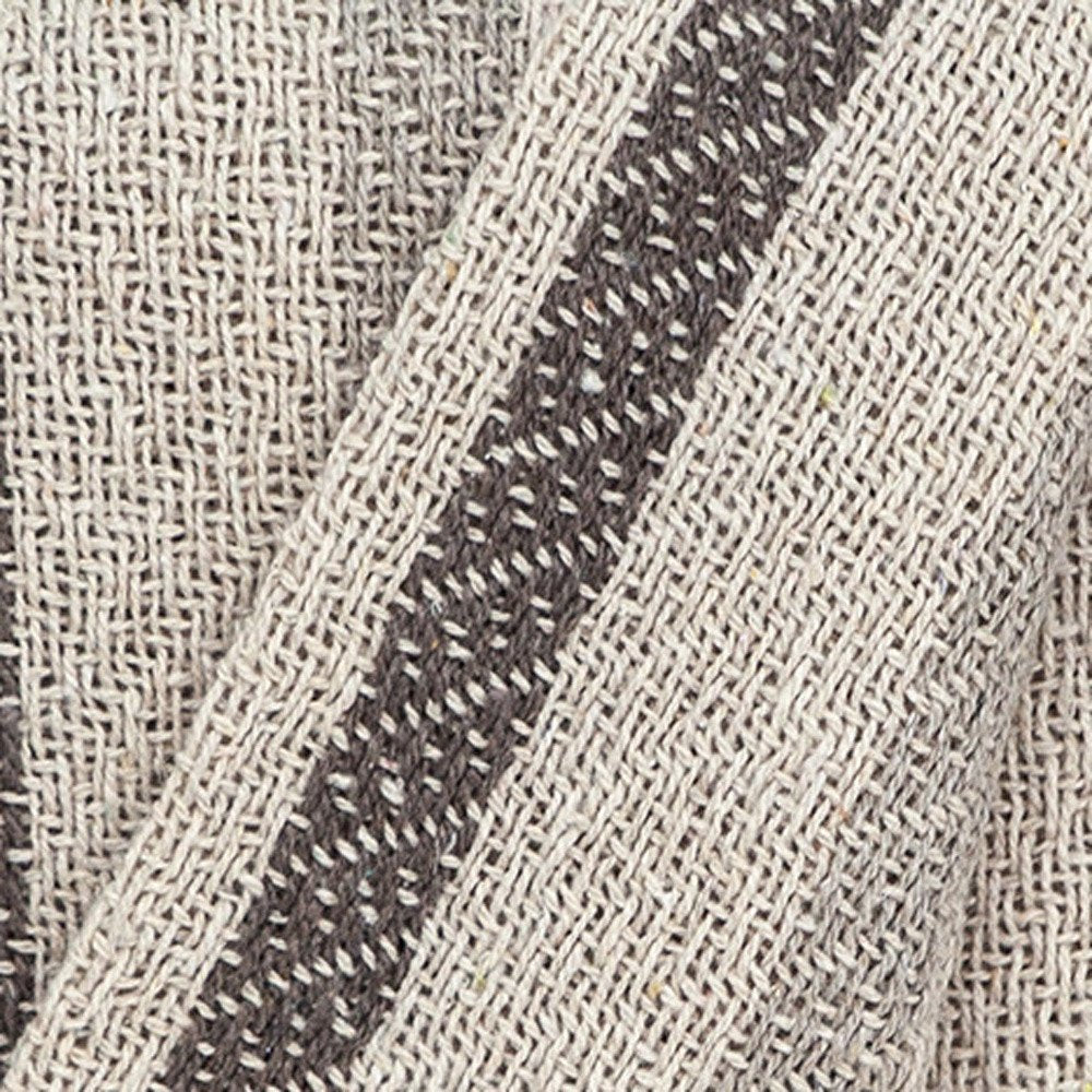 67" X 52" Beige And Taupe Cotton Woven Striped Throw Blanket with Fringe