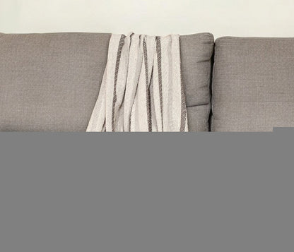 67" X 52" Beige And Taupe Cotton Woven Striped Throw Blanket with Fringe