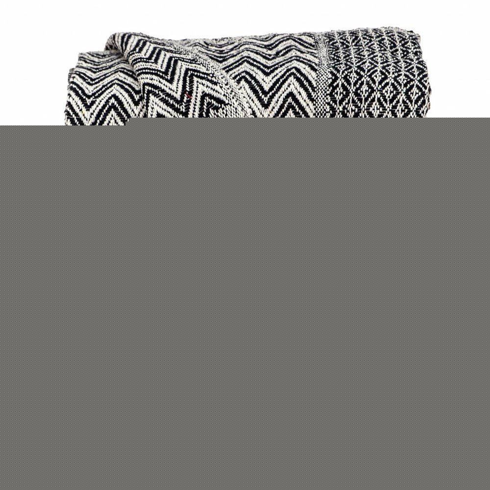 52" X 67" Beige and Black Quilted Cotton Abstract Throw Blanket