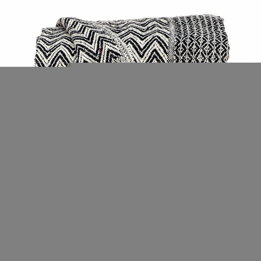 52" X 67" Beige and Black Quilted Cotton Abstract Throw Blanket