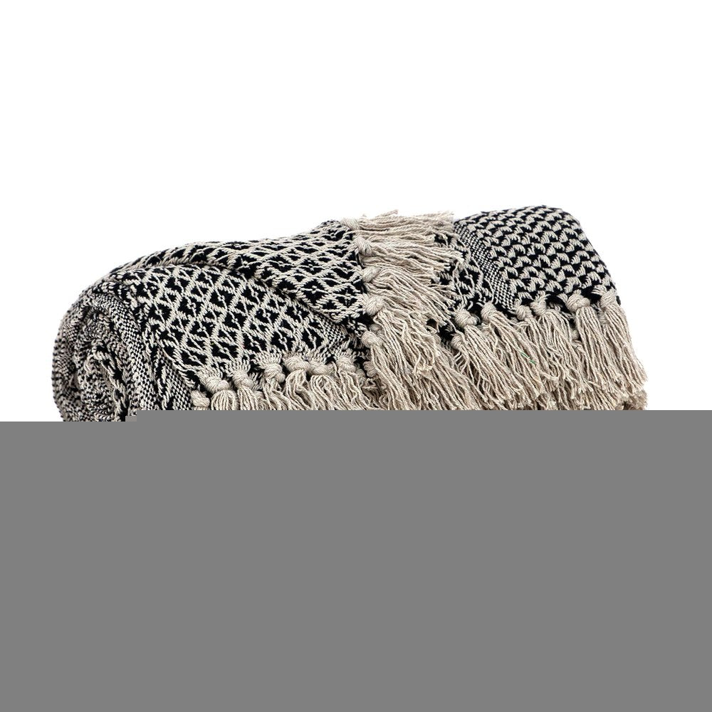 52" X 67" Beige and Black Quilted Cotton Abstract Throw Blanket