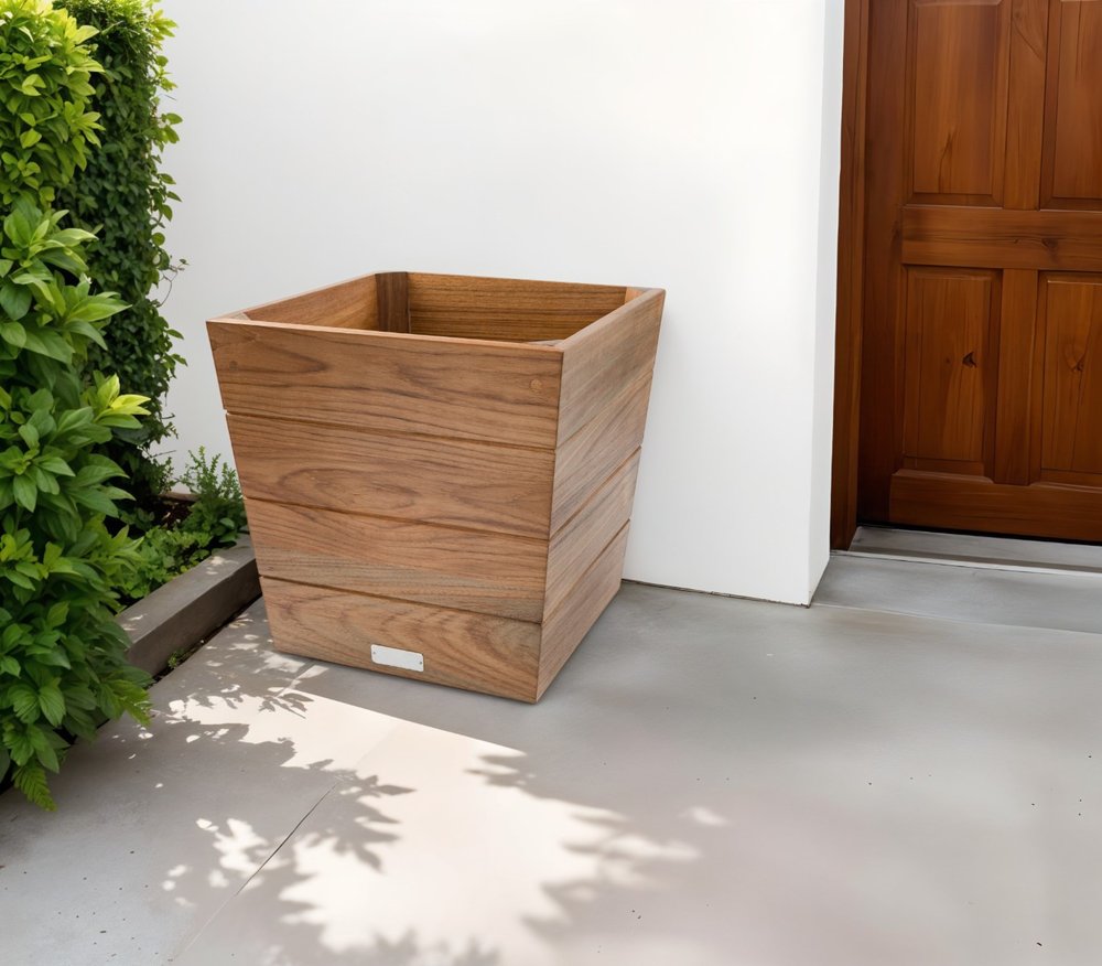 12" Brown Wood Indoor Outdoor Square Planter Box