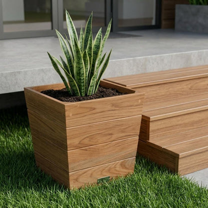 12" Brown Wood Indoor Outdoor Square Planter Box