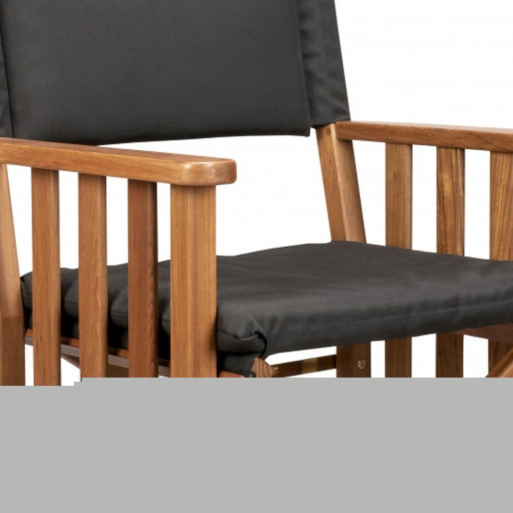20" Black and Natural Wood Solid Wood Indoor Outdoor Director Chair with Black Cushion