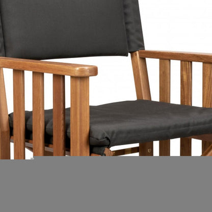 20" Black and Natural Wood Solid Wood Indoor Outdoor Director Chair with Black Cushion