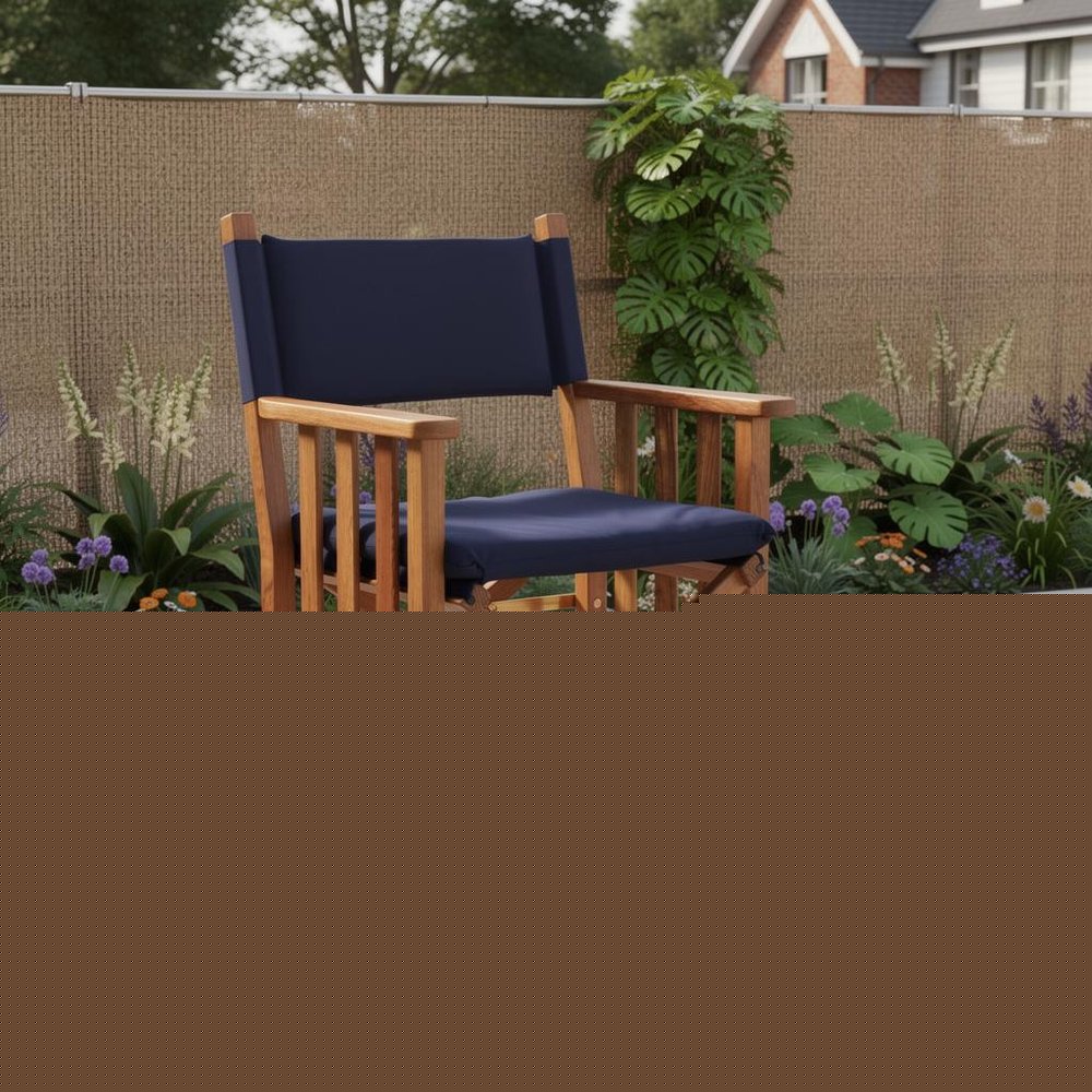 20" Navy Blue and Natural Wood Solid Wood Indoor Outdoor Director Chair with Navy Blue Cushion
