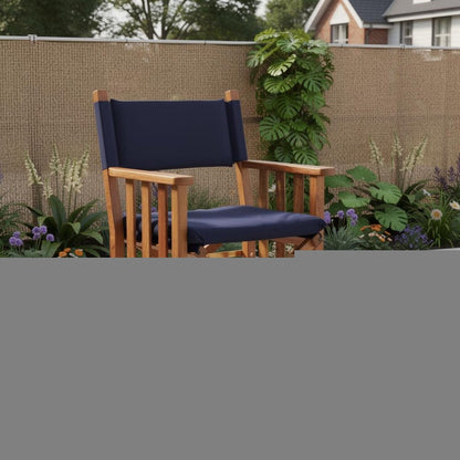 20" Navy Blue and Natural Wood Solid Wood Indoor Outdoor Director Chair with Navy Blue Cushion