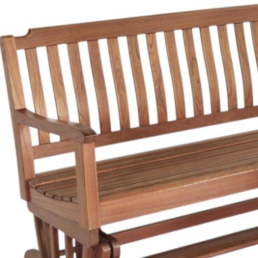 60" Brown Solid Teak Outdoor Glider Bench