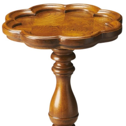 20" Medium Brown And Olive Ash Wood Floral Top End Table