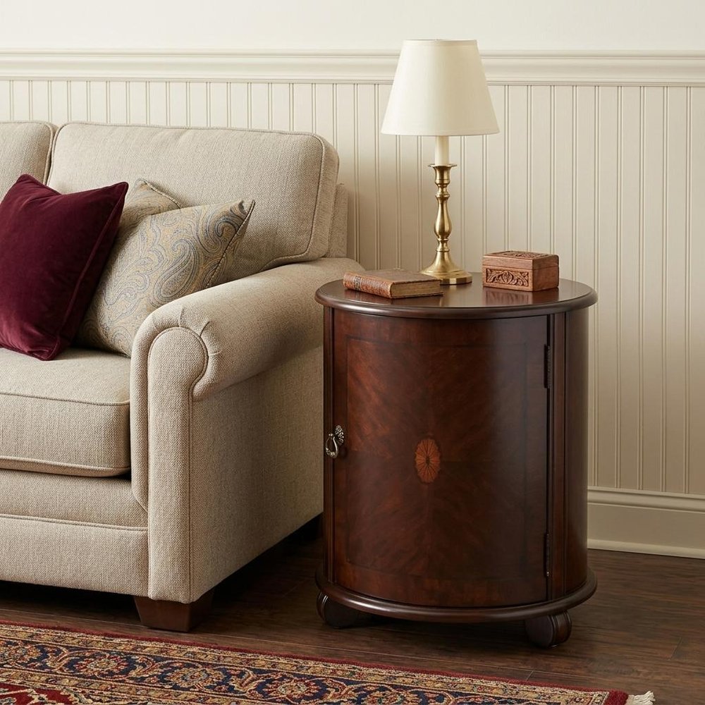 24" Dark Brown Wood Round Drum End Table