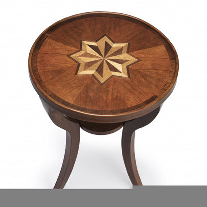 24" Brown And Olive Ash Manufactured Wood Round End Table With Shelf