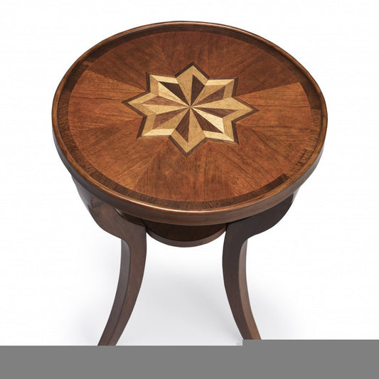 24" Brown And Olive Ash Manufactured Wood Round End Table With Shelf