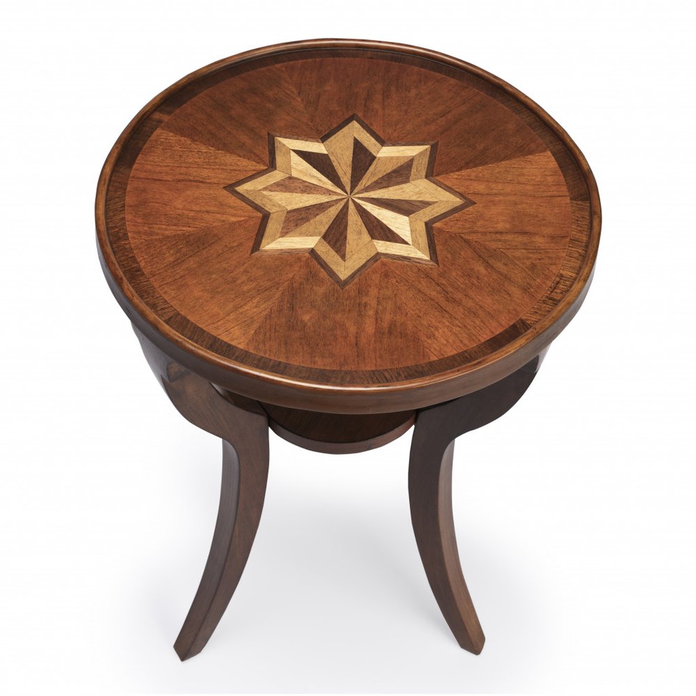 24" Brown And Natural Wood Round End Table With Shelf