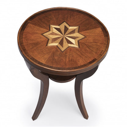 24" Brown And Natural Wood Round End Table With Shelf
