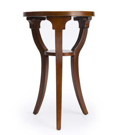 24" Brown And Natural Wood Round End Table With Shelf