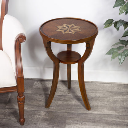 24" Brown And Natural Wood Round End Table With Shelf