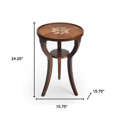 24" Brown And Natural Wood Round End Table With Shelf