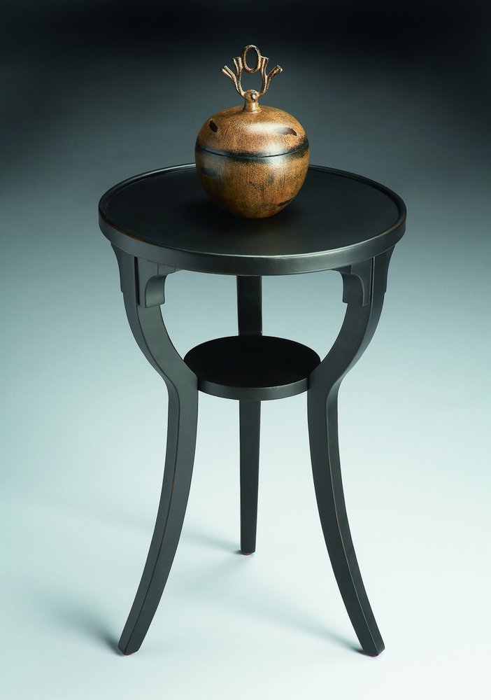 24" Black Manufactured Wood Round End Table With Shelf