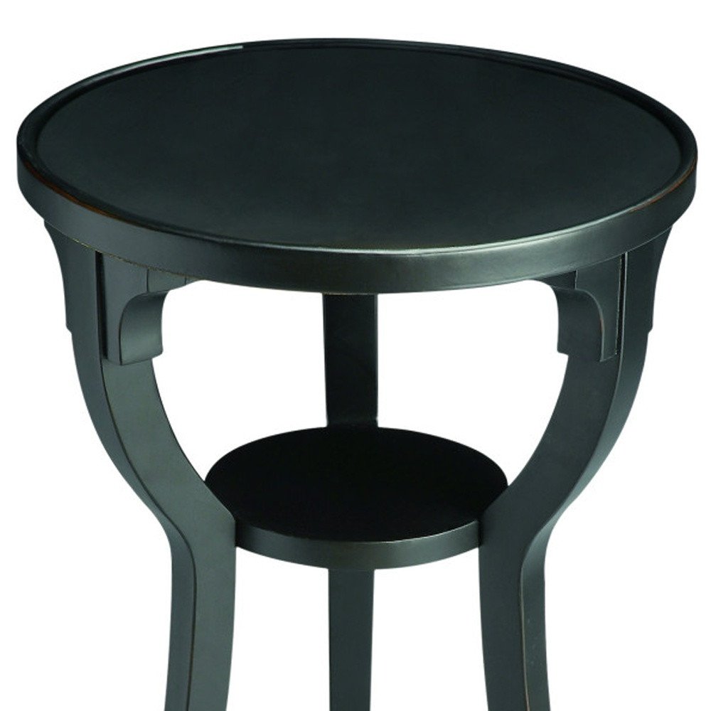 24" Black Manufactured Wood Round End Table With Shelf