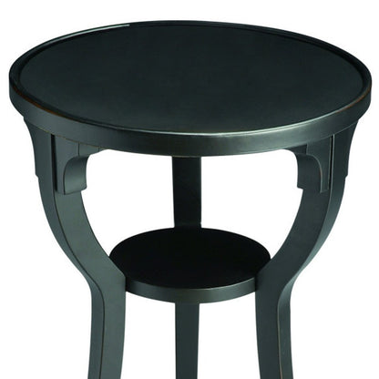 24" Black Manufactured Wood Round End Table With Shelf