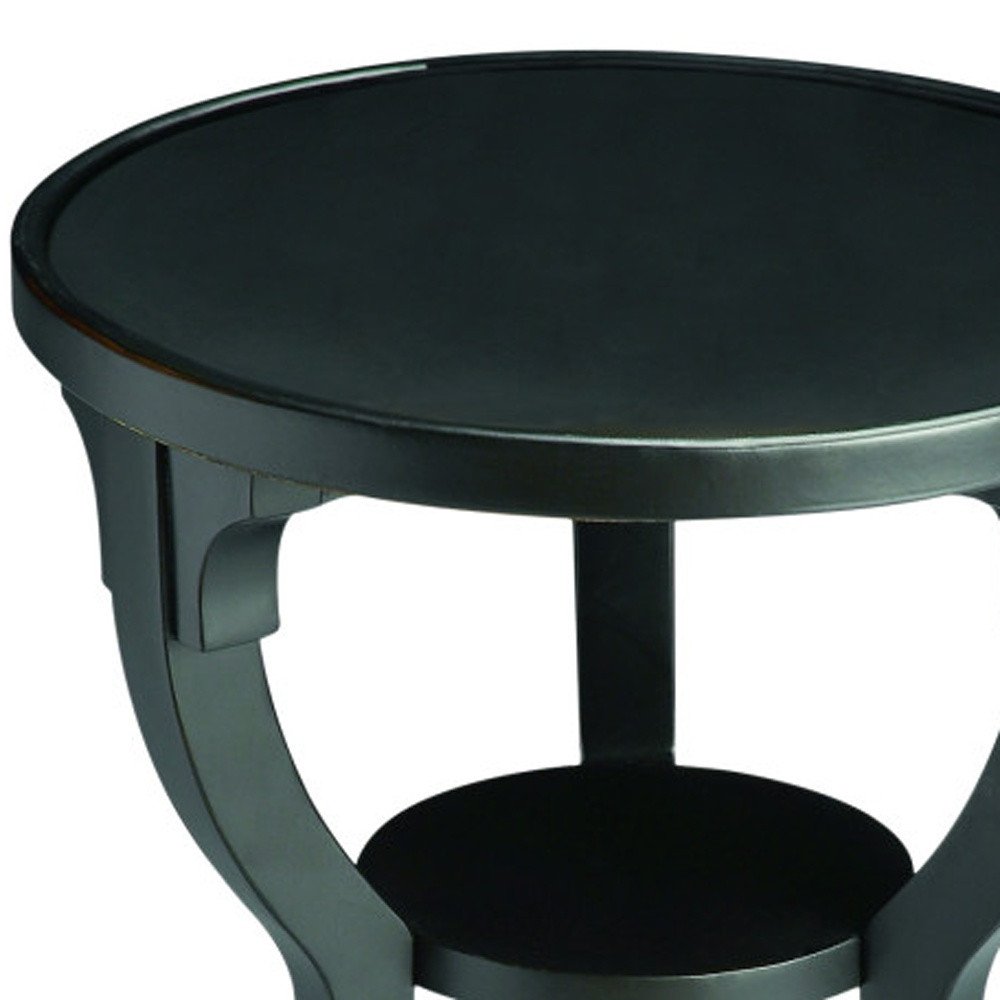 24" Black Manufactured Wood Round End Table With Shelf