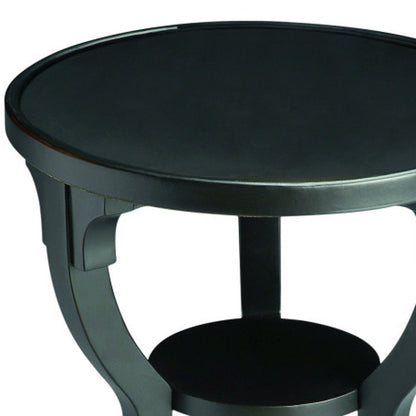 24" Black Manufactured Wood Round End Table With Shelf