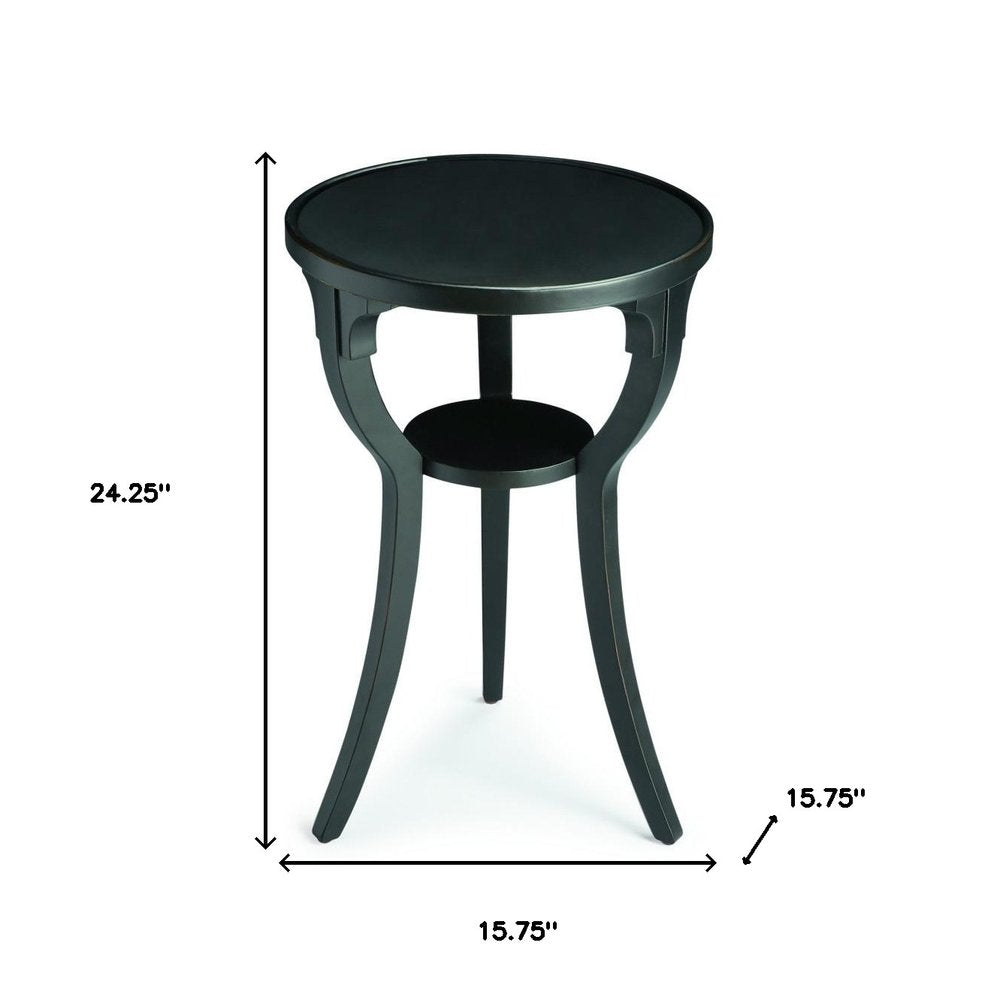 24" Black Manufactured Wood Round End Table With Shelf