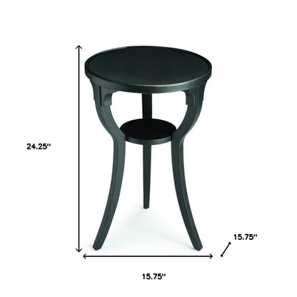24" Black Manufactured Wood Round End Table With Shelf