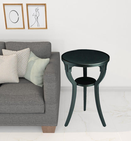 24" Black Manufactured Wood Round End Table With Shelf