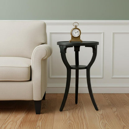 24" Black Manufactured Wood Round End Table With Shelf