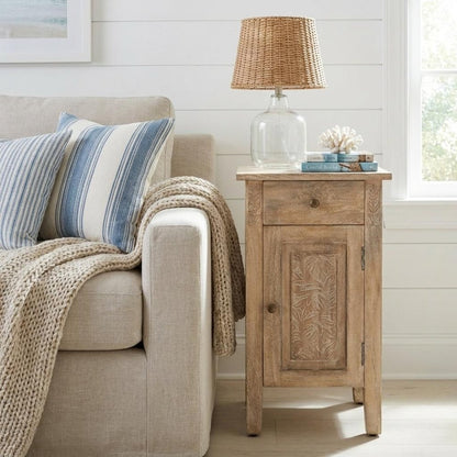 24" Natural Distressed Wood End Table With Drawer