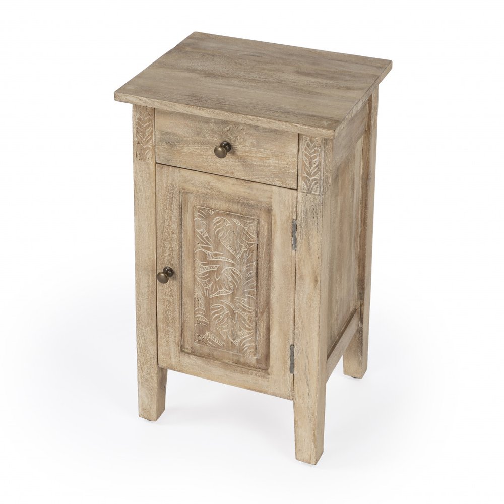 24" Natural Distressed Wood End Table With Drawer