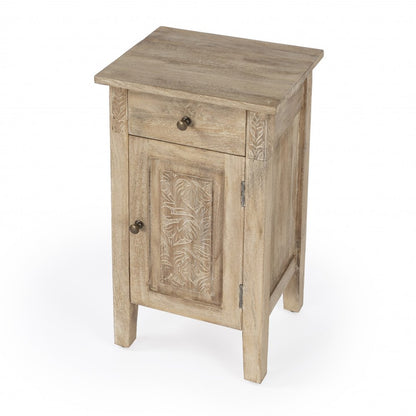 24" Natural Distressed Wood End Table With Drawer