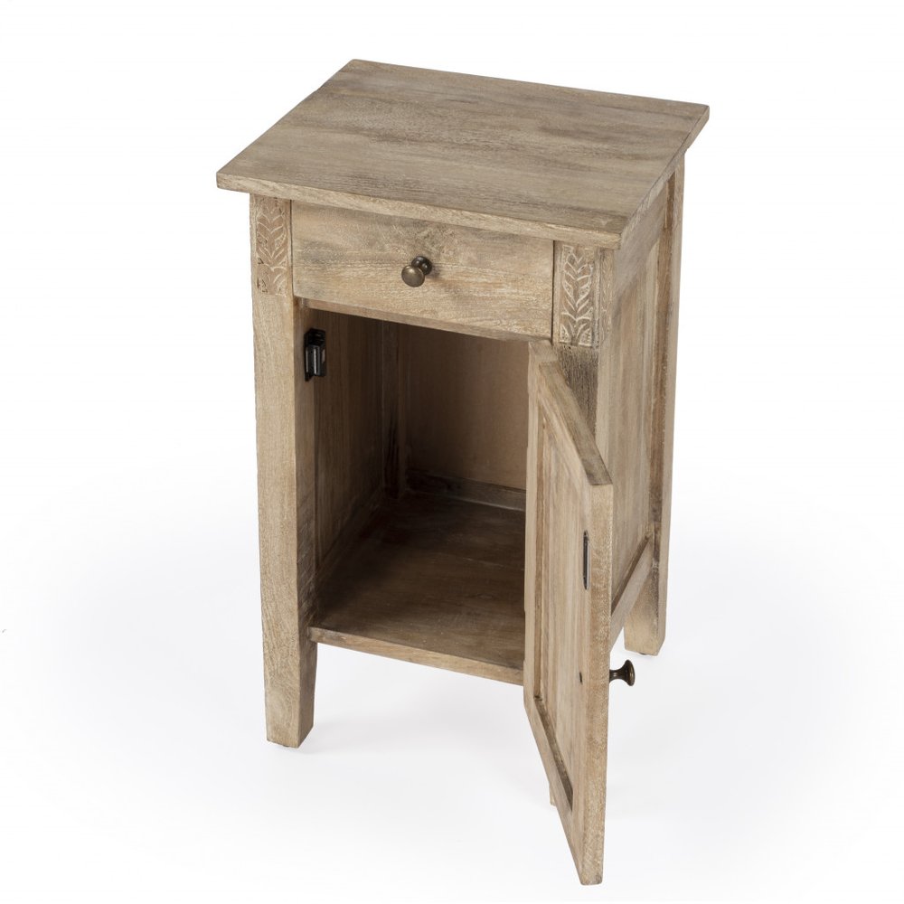 24" Natural Distressed Wood End Table With Drawer