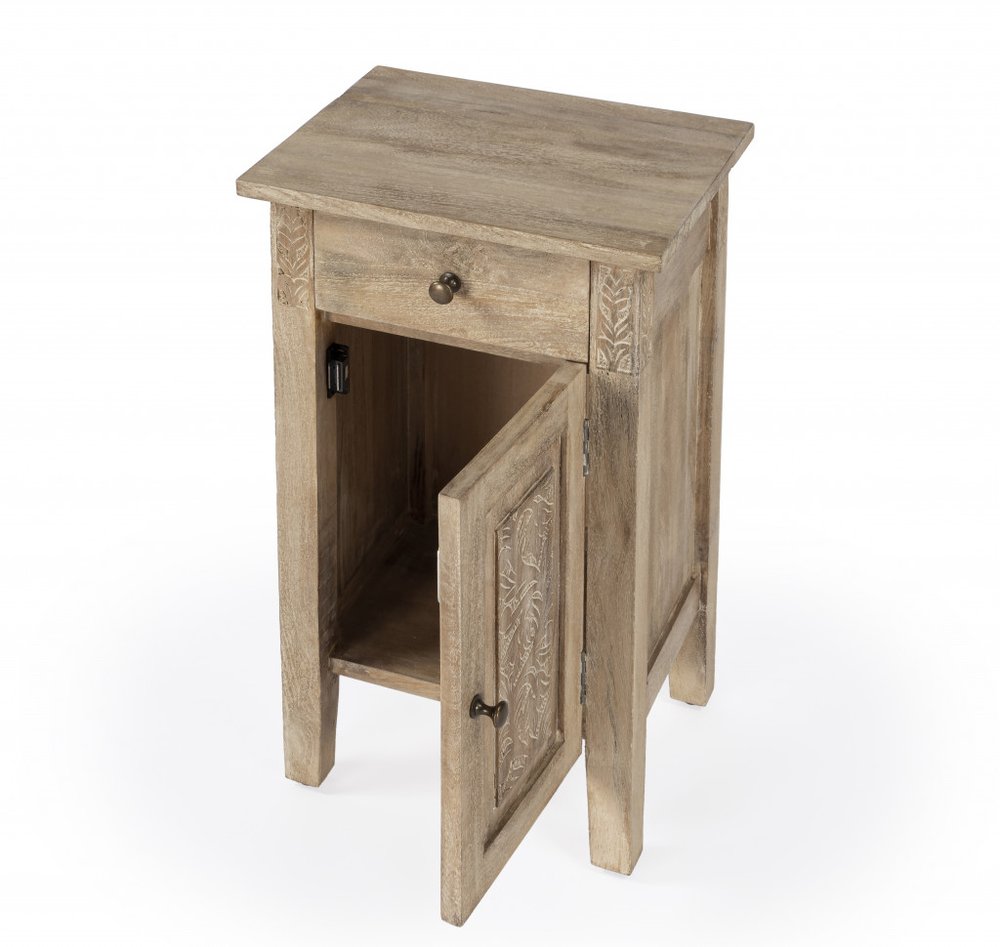 24" Natural Distressed Wood End Table With Drawer